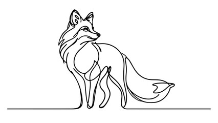 continuous line drawing of a fox