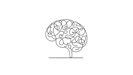 continuous line drawing of a human brain, in a minimalist style