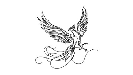 continuous line drawing of a phoenix