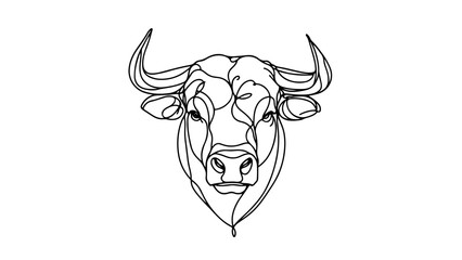 continuous line drawing of a realistic Emperor Bull head in frontal view