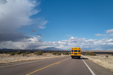 School Bus on Desert Road
