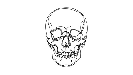 continuous line drawing of a realistic human skull