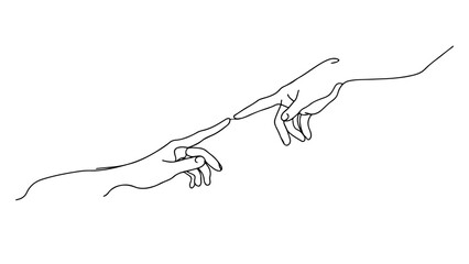 One continuous line drawing of a hand pointing a finger to another
