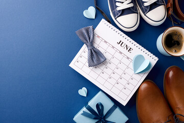 Organize a perfect Father's Day with this blue-themed setup featuring a June calendar, gift box,...
