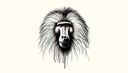 A realistic Baboon head shot illustration
