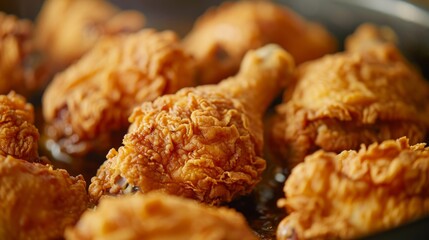 Close-up of succulent fried chicken pieces with crispy skin, showcasing the irresistible texture and flavor of this popular Thai dish.