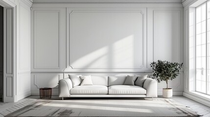 Fototapeta premium Stylish and minimalist living room interior with natural light