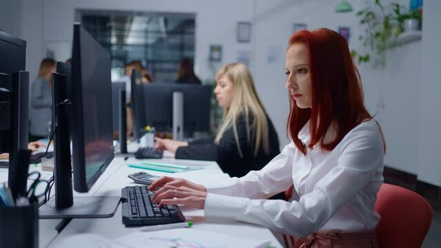 Web Designer Woman Creating Websites By Technical Specification, Portrait Of Female IT Professional