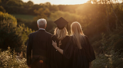 A couple of people standing upright on green grass in an outdoor setting