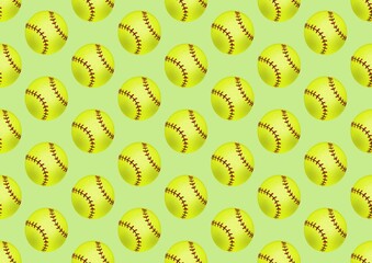 Sports balls. Balls for baseball. Pattern with green small baseballs. Seamless pattern.