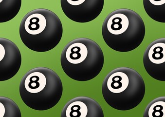 Billiard ball. Billiard balls. Pattern with black billiard balls. Seamless pattern. Billiards