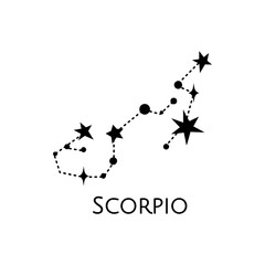 Fototapeta premium Constellation of Scorpio. Vector illustration. Zodiac sign. Black and white stars. Line art tattoo, Spirituality, magic