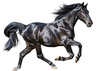 Obraz na płótnie Canvas a black horse running on sand