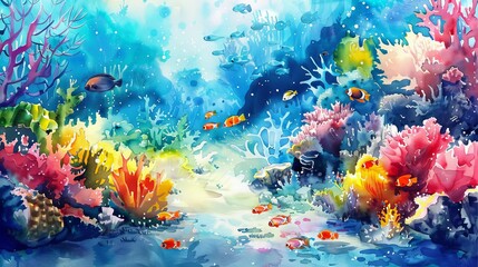 underwater paradise a vibrant coral reef with a variety of colorful fish, including orange, yellow,