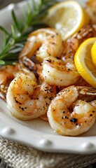 Delectable arrangement of grilled shrimps served on a pristine and elegant white plate