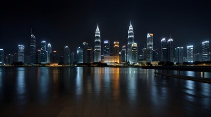 Night view of Kuala Lumpur city with empty floor.generative.ai