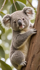 Cute Koala Clinging to a Tree