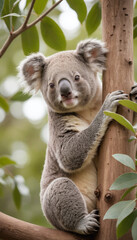 Cute Koala Clinging to a Tree