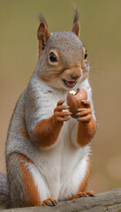 Squirrel Eating Nut on Tree Branch