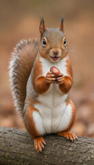 Squirrel Eating Nut on Tree Branch