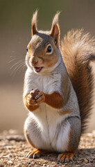 Squirrel Eating Nut on Tree Branch