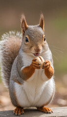 Squirrel Eating Nut on Tree Branch