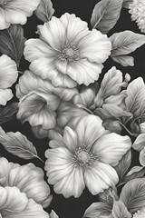 Generative Ai black and white flowers