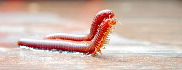 Red Millipedes mating on the floor.