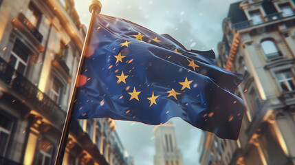  European Union flag waving in front of a building.