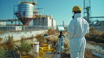 Air Monitoring: A real photo shot depicting air monitoring equipment being used to assess air quality and detect any airborne contaminants resulting from the chemical spill.