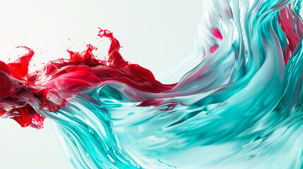 A high-resolution image depicting the dynamic swirl of aquamarine and cherry red waves, crisply contrasted against a white background.