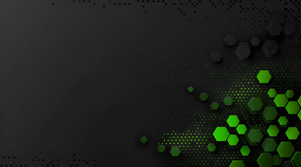 
A black and green background with a lot of dots and hexagons. Generative AI