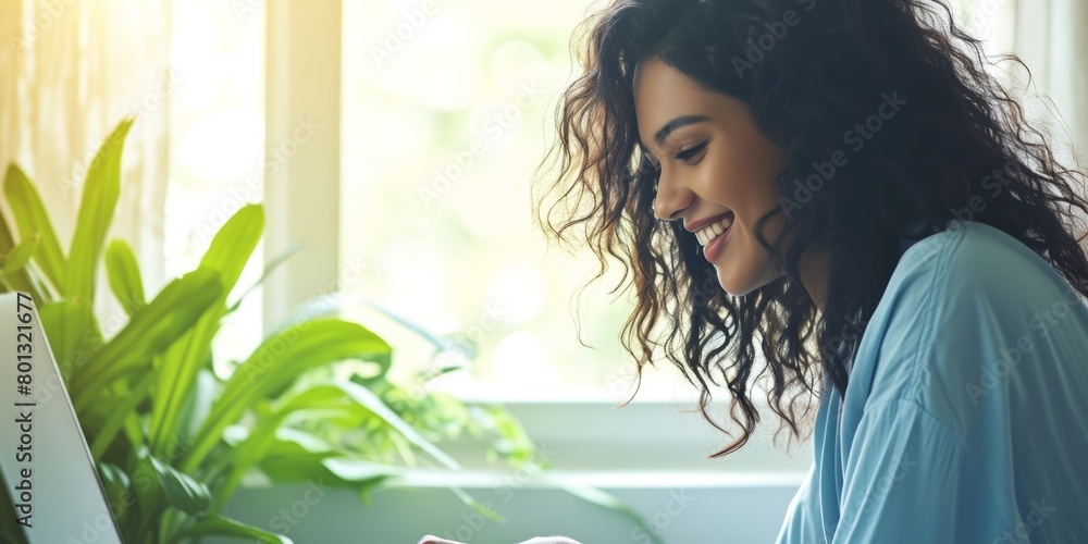 Poster blogger typing on laptop for streaming website and reading hilarious social media posts in bed. a wo