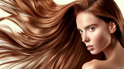 Obraz premium Beautiful woman with healthy and sleek long hair for hair beauty products commercial.