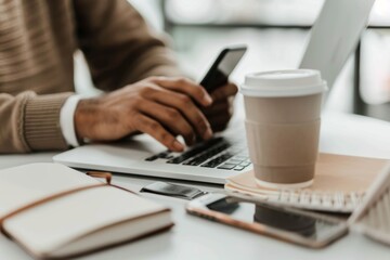 Close up shot of a woman's hands typing on laptop keyboard to search or work while sitting at the deks in the cozy living room, work from home.