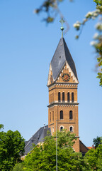 Blick auf dem Turm der Christuskirche in Landshut