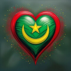 heart painted with Mauritania flag ,generated by AI - obrazy, fototapety, plakaty