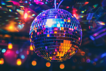 Obraz premium Glimmering Disco Ball Reflecting Vivid Lights at a Dance Party