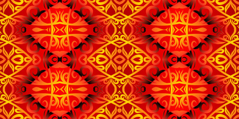 Seamless batik ethnic dayak ornament line art pattern of indonesian culture traditional 
