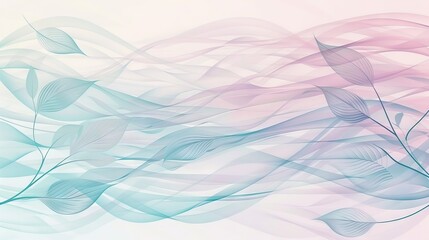 Fototapeta na wymiar Digital art depicting water waves and intertwined leaves in pastel colors, symbolizing calm and renewal