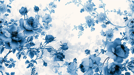 Vintage creeping blue rose floral paint on white background with copy space for text in style vintage, retro.