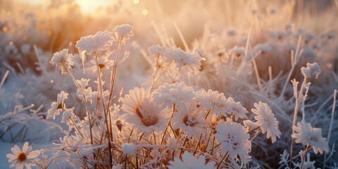 Frost-Kissed Daisies Basking in the Warmth of the Morning Sun