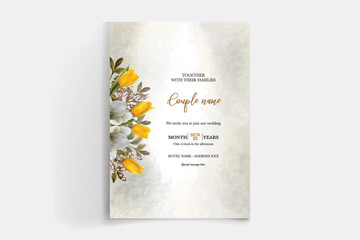 WEDDING INVITATION FRAME WITH FLOWER DECORATIONS WITH FRESH LEAVES