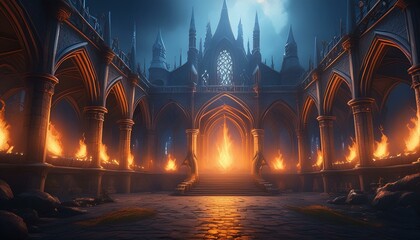 A Gothic place with flames