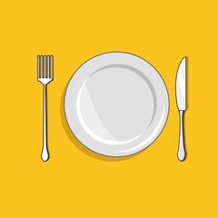 Vector illustration of set plate, knife and fork