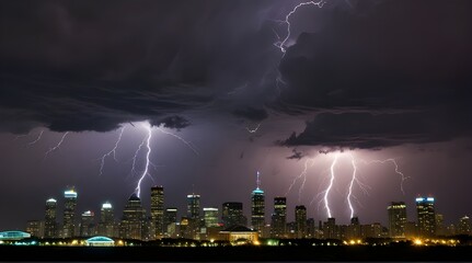 Toronto, Canada, A massive lightning storm over the Toronto skyline.generative.ai