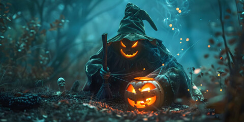 Halloween theme , decorations with jack-o'-lantern . AI generated.	