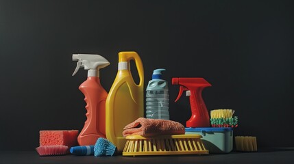 cleaning supplies against a dark background