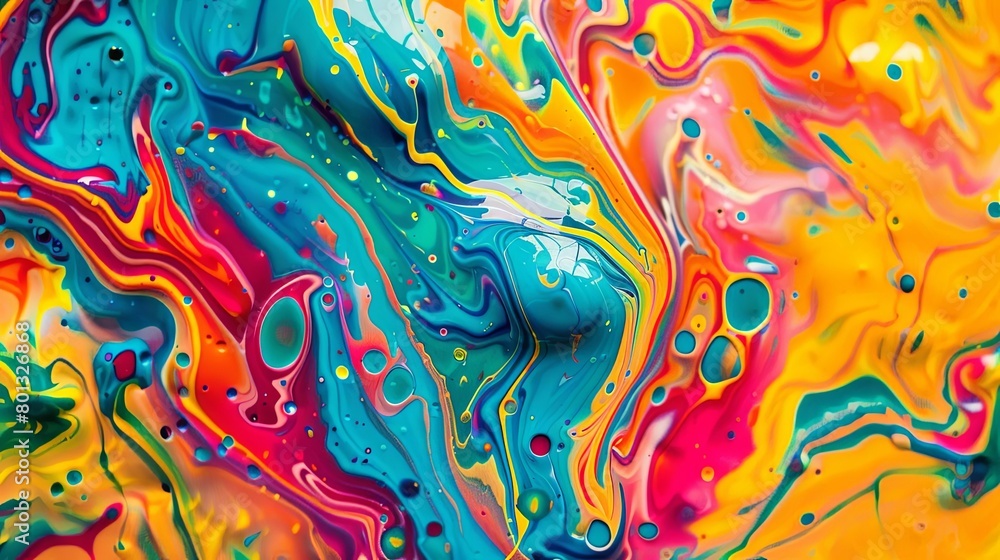 Poster an abstract painting featuring a colorful array of shapes and sizes, including a triangle, a square