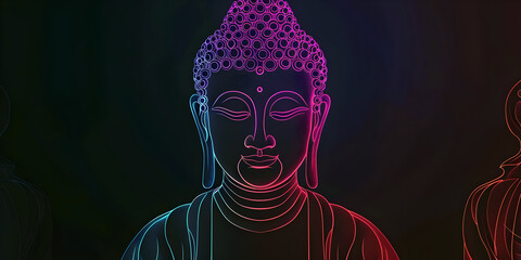 Abstract art neon buddha, ai generated.
